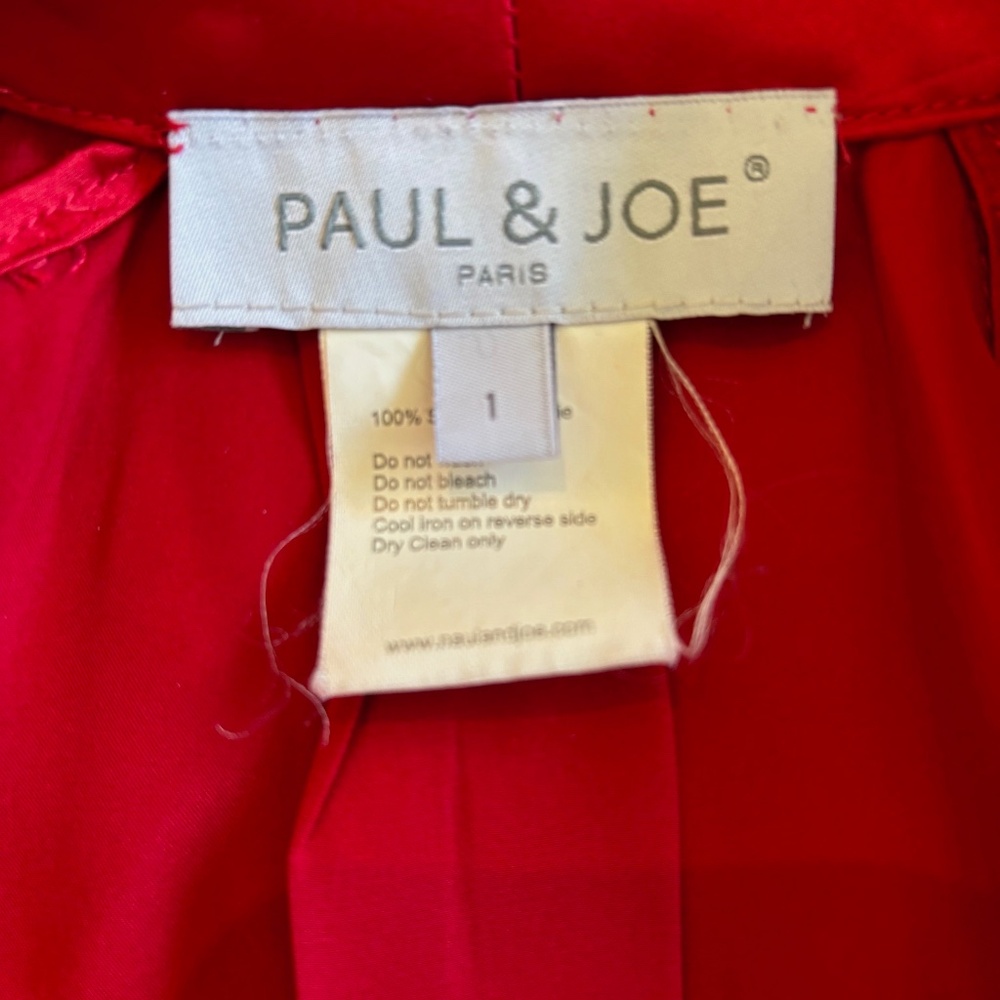 Paul And Joe Red Silk Top With Bow Size 1 - image 5